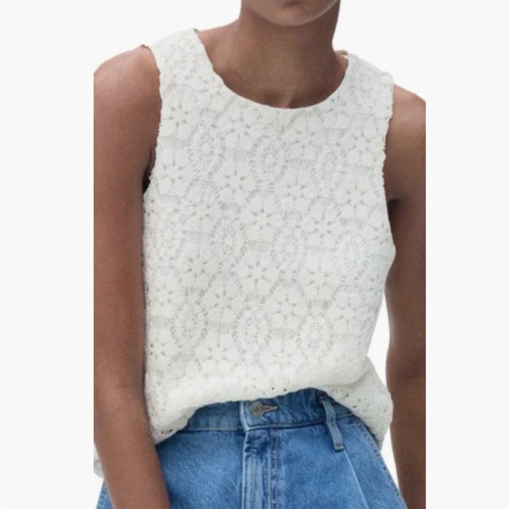 Mango White Crochet Sleeveless Top
